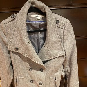 Women’s Gray Peacoat with belt. Worn once. Size 10